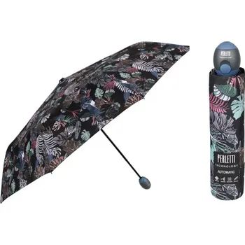 Deštník PERLETTI Dámský skládací automatický deštník TECHNOLOGY Foliage/ šedá, 21717