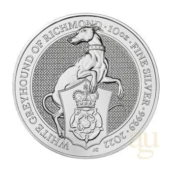 10 uncí stříbrná mince Queens Beasts White Greyhound 2022