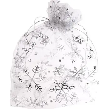 Dárková taška Organzový sáček Vánoční 7,5x10cm, bílý/stříbrný