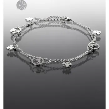 Náramek Prosperk Dvojitý řetízek na nohu Čtyřlístek a Sob ocelový S0869