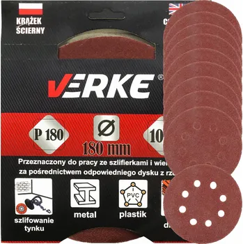 Brusný kotouč Brusný kotouč (papír) na suchý zip 180 MM P180 10 ks, Verke V44197