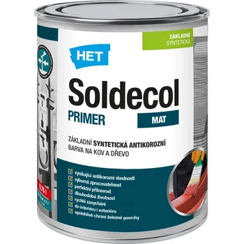 barva na kov HET Soldecol PRIMER základní rychleschnoucí antikorozní barva na kov a dřevo 0.75 l 0840 Červenohnědá