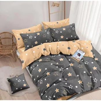 Povlečení LUXUSNÍ BAVLNĚNÉ POVLEČENÍ na 2 postele 140x200/ 70x90 - HVĚZDIČKY ŠEDO - BÉŽOVÉ + prostěradlo ZDARMA