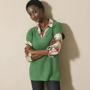 Dámský svetr Pulovr s výstřihem do V a krátkými rukávy zelená 52