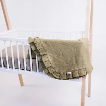 Dětská deka Tulimese Mušelínová souprava s volánem olivová VARIANTA PROVEDENÍ: SAMOSTATNÁ DEKA