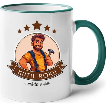 Keramický hrnek Kutil roku, má to v oku, Barva Zelená, Velikost 330 ml, Canvas Keramický hrnek s barevným uchem Bezvatriko.cz 2679