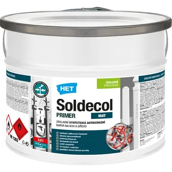 barva na kov HET Soldecol PRIMER základní rychleschnoucí antikorozní barva na kov a dřevo 2.5 l 0110 Šedá
