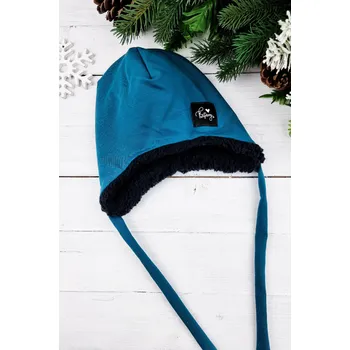 Čepice Ušanka s beránkem TEAL Black velikost / orientační věk: 3/ 6-12 m