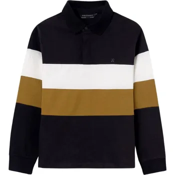 MAYORAL chlapecké tričko s límečkem pruhy černá vel. 152 cm