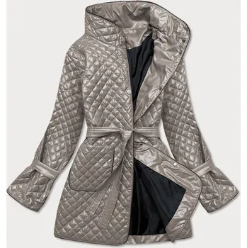 Prošívaná dámská bunda v barvě cappuccino s páskem (7262) odstíny béžové XL (42)