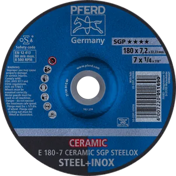 Brusný kotouč Pferd 62217300 | Brusný kotouč 180 x 7,2 x 22,23 mm, CERAMIC SGP STEELOX