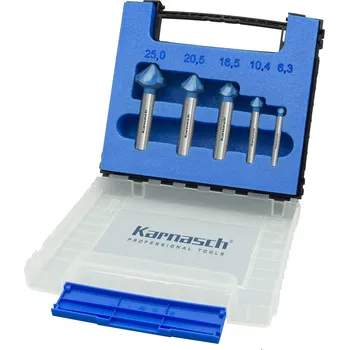 Vrták Karnasch 201644 | Sada kuželových a odjehlovacích záhlubníků DIN 335 tvar C 90° povlakováno průměr 6,3-10,4-16,5-20,5-25 mm, povlakováno