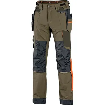 montérky CXS Kalhoty NAOS pánské, khaki-olivová,, HV oranžové doplňky, vel. 52