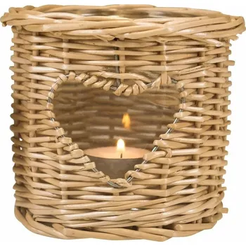 Svícen Přírodní proutěná lucerna / svícen se srdcem Routti - Ø 13*12 cm