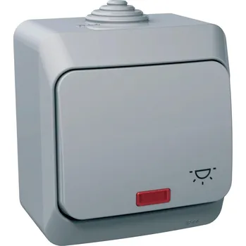 vypínač Schneider Electric WDE000616 Cedar Plus IP44 - Ovládač tlačítkový s orientační kontrolkou řazení 1/0So se symbolem "světlo", šed