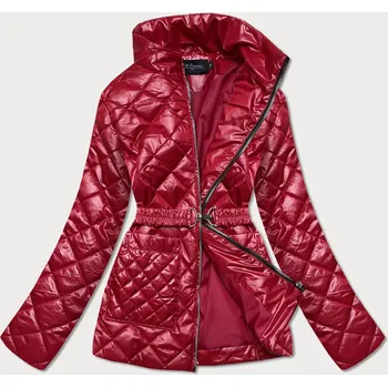 Červená prošívaná dámská bunda s páskem (BH2208) odstíny červené L (40)