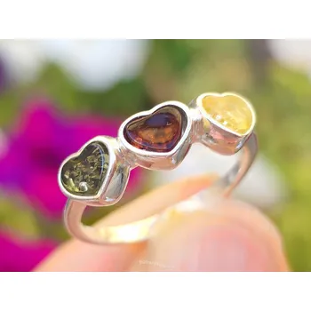 Prsten Jantar prsten srdce barevná Ag 925/1000