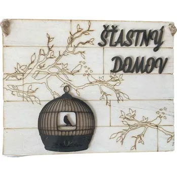 Závěsná dekorace ŠŤASTNÝ DOMOV (27x21cm)