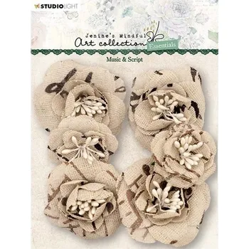Výtvarná sada Květiny z lněného plátna Studio Light Essentials, kolekce JMA, 6 ks - přírodní s potiskem