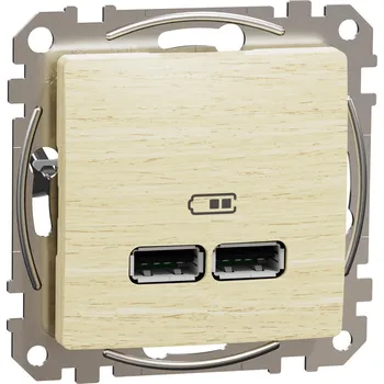 vypínač a zásuvka Sedna D/E - Dvojitá USB A+A nabíječka 2.1A, Bříza