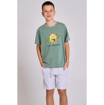 Pánské pyžamo 3197 CHLAPECKÉ PYŽAMO KIERAN 146-158 MELANŽOVÁ ZELENÁ 152