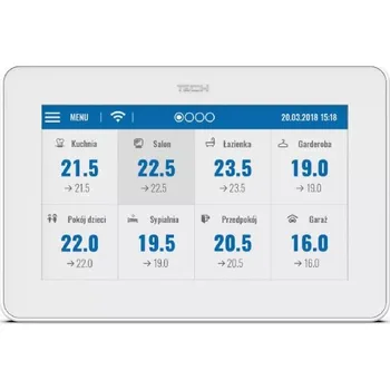 Termostat Tech-controllers EU-M-12 Drátový kontrolní panel s RS485 komunikací pro L-12 podomítková instalace, barevný displej (bílý) WG.20.0170