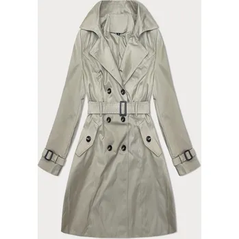 Dámský kabát Tmavě béžový klasický kabát trenčkot v délce do poloviny stehen (2696#-5) odstíny béžové 54