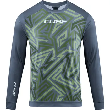 cyklistický dres Cube dres ATX ROUND NECK TM L/S olive grey