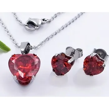 Souprava šperků Souprava ocelová s červenými zirkon kameny Zyta