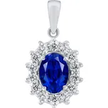 Zlatý přívěsek princezny KATE z bílého zlata s přírodním safírem a diamanty 0,28 ct