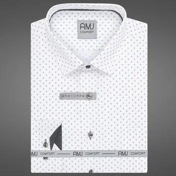 Pánská košile Pánská košile AMJ bavlněná, bílá s černými trojúhelníčky, VDBR1329, dlouhý rukáv, regular fit, vel. 51/52