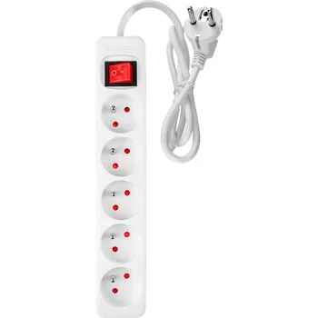 Prodlužovací kabel NEO TOOLS Prodlužovací kabel 1,5 m, 3x1,5 mm2, 5 zásuvek, bílý, ON/OFF