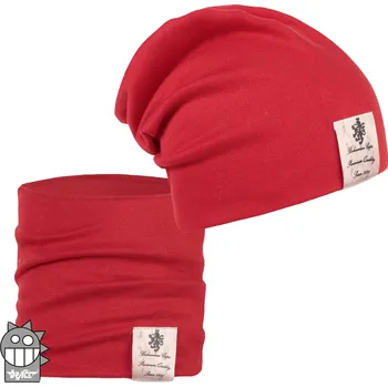 Čepice Bavlněná čepice a nákrčník Dráče - Pastels Double 17, červená Barva: Červená, Velikost: 54-56