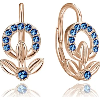 Náušnice MINET Rose gold stříbrné náušnice kytičky s modrými zirkony