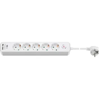 Prodlužovací kabel goobay Vícenásobná zásuvka 230V/16A, 5x zásuvka DE, CEE 7/7(M) - 5x 7/3(F), 2x USB A, vypínač, 1,5m (41265) - 19.92.1235