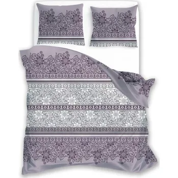 Povlečení Bavlněné saténové povlečení PURE SATEEN 220x200 cm + 2x 70x80 cm fialovo-šedé