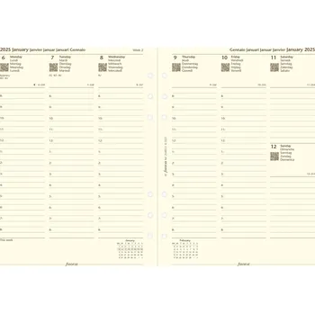 Náplň do diáře Filofax, Kalendář 2025 A5, týden/2 strany, sloup, krémová, 5 jazyků