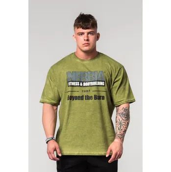 NEBBIA Washed-off oversized tričko HERITAGE zelené L