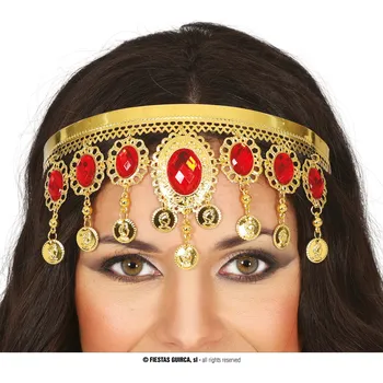 Karnevalový doplněk Guirca Zlatá čelenka s červenými kamínky