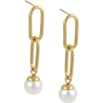 Náušnice Free Style Zlaté náušnice z chirurgické oceli s perlou ESS718 Velikost naušnic: 40mm