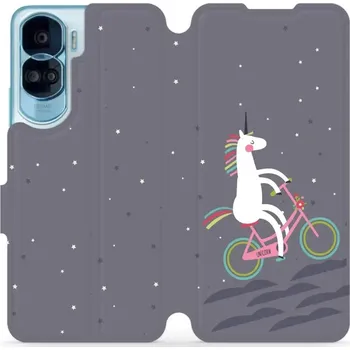 Pouzdro na mobilní telefon Knížkové flip pouzdro Mobiwear - Honor 90 Lite 5G - V024P Jednorožec na kole - VÝPRODEJ (Parádní flip obal, kryt, pouzdro Mobiwear na mobilní telefon Honor 90 Lite 5G s motivem V024P Jednorožec na kole)