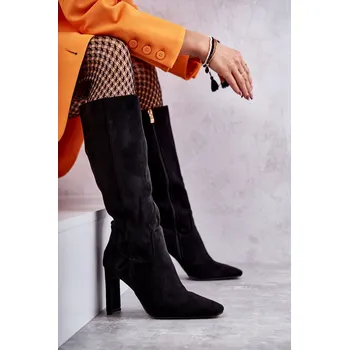 Dámské kozačky Boto Dámské kozačky Na Vysokém Podpatku Eko-Semišové Truly Love Barva: Černá, Velikost: 41