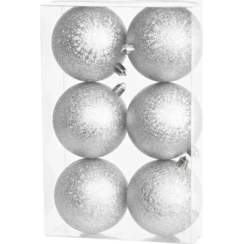 Vánoční dekorace KOULE MAGICHOME VÁNOCE, 6 ks, stříbrné, 8 cm