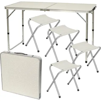 Zahradní sestava VERK GROUP Skládací Kempingový Set - Stůl a Židle v Kufříku v krémové barvě