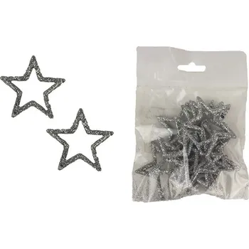 Vánoční dekorace MOREX, s.r.o. Hvězda s glitry stříbrná Ø43 mm, 12 ks