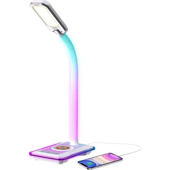 Lampička LED stolní lampička Immax GAMER RGB, QI nabíjení , USB výstup, bílá 08988L