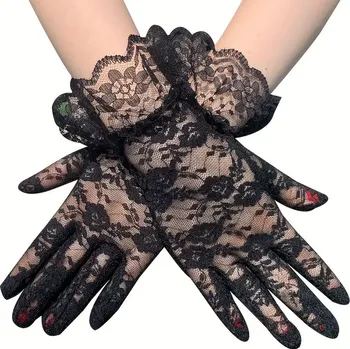 Dámské erotické rukavice IGNITE Dámské krajkové rukavice černé + Doprava zdarma