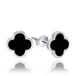 MINET Stříbrné náušnice čtyřlístky s onyxem JMAS7043CE01