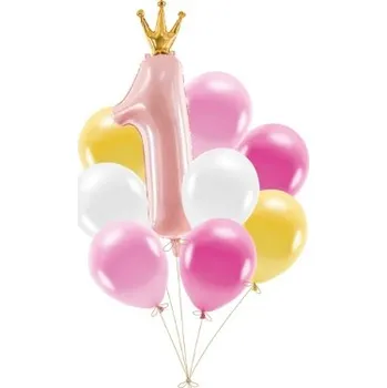 Balónek Sada balonků 1. narozeniny - Růžová 9 ks