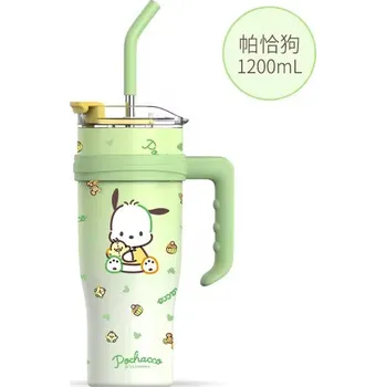 dětská jídelní sada Hello Kitty Dětský termohrnek - Hello Kitty, Kuromi, Cinnamoroll, Melody, nerezová ocel s brčkem (1200 ml) Barva: zelená (Pochacco)
